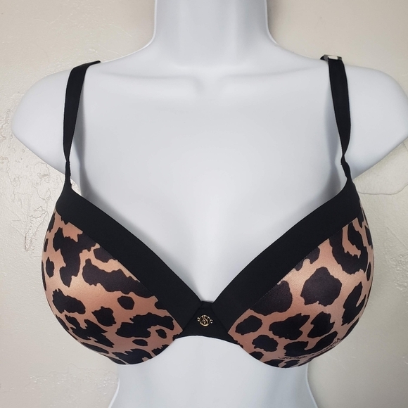 Victoria's Secret NWT Push Up Bra Black Brown Leopard Print 34DD - Picture 1 of 6